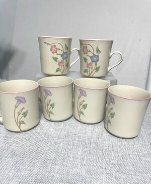 STONE WARE PRIMAVERA 8495 VINTAGE Pingk & Blue Floral COFFEE MUGS SET/6 cups